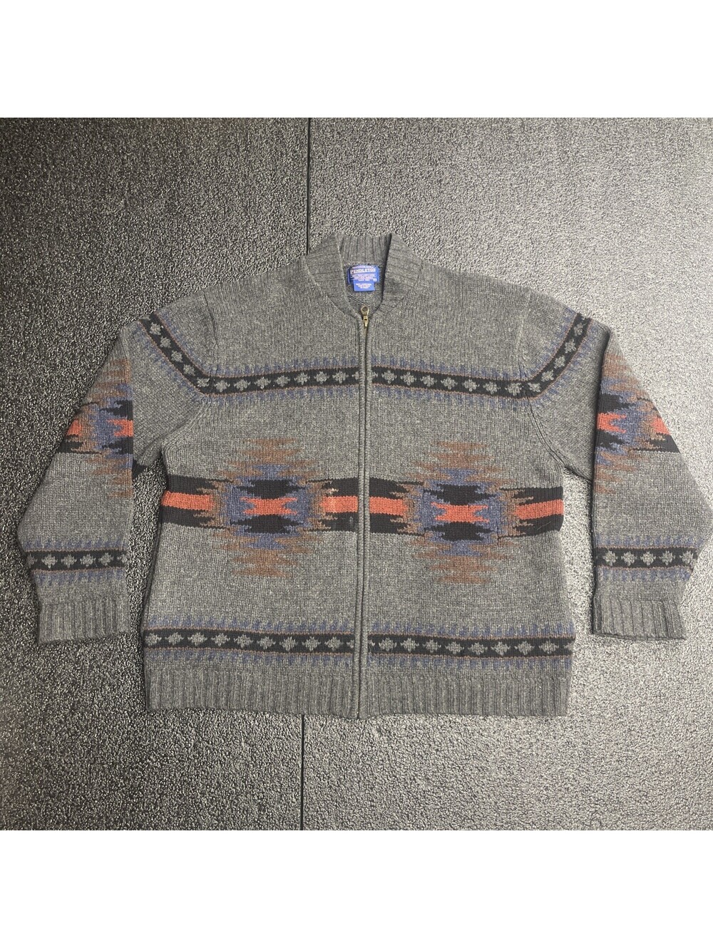 Pendleton Vintg Lambswool Full Zip Sweater Men's XL Southwestern Geometric Style
